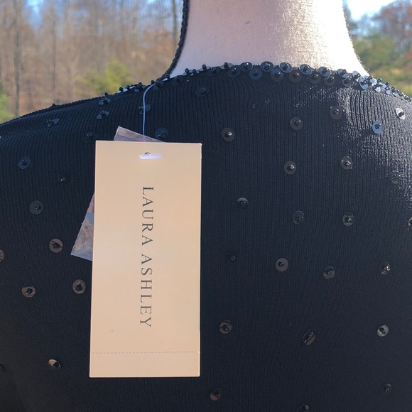 Laura Ashley Vintage Top Size S Sparkle Black Sequins Holiday Pullover NWT - Picture 2 of 8
